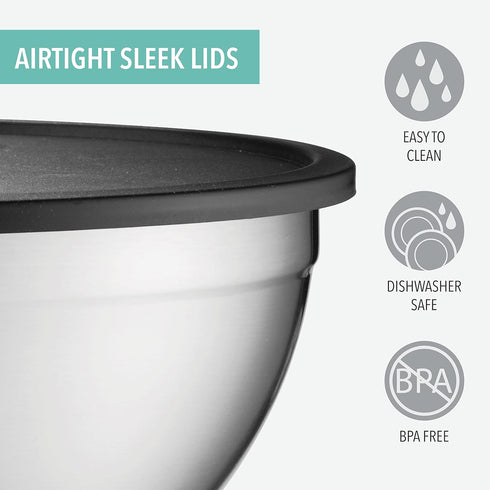 Table Concept Set Mixing Bowls with Airtight Lids, Stainless Steel Nesting Bowl for Space Saving Storage, Ideal