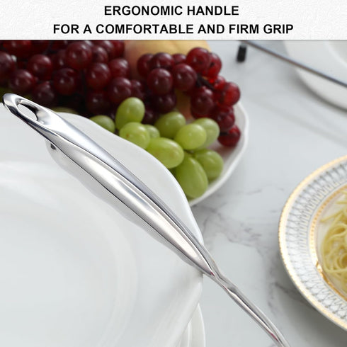 Pleafind Spaghetti Spoon, One-Piece Stainless Steel Pasta Server with Comfort Grip Design, 13-Inch Silver Scoop