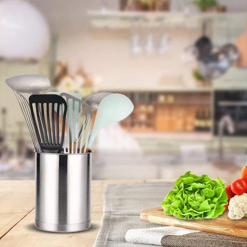 KSENDALO Stainless Steel Utensil Holder Set, 6.5inch & 4.72inch High Drying Rack with Weighted Base