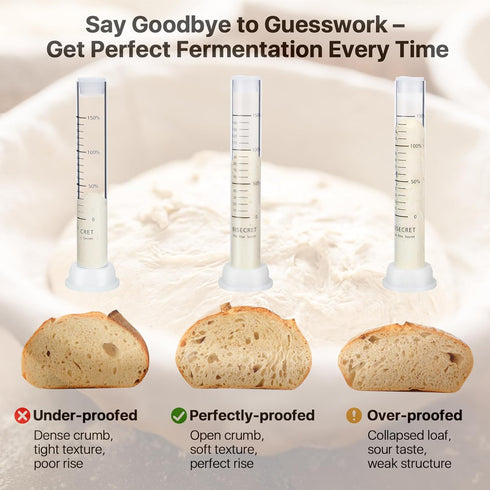 Risecret 9" 10" 34 oz Sourdough Starter Kit with Aliquot Jar, Wood Pulp Round & Oval Bannetons & Sourdough Starter Jar