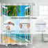 Summer Shower Curtain Set for Bathroom, White Window Blue Sky Sea Water with Green Palm Trees, 72x72 inches