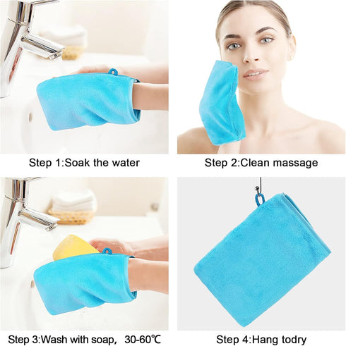 PHOGARY 10 Cloth,68inch, 5 PCS Microfiber Body Wash Mitts, Flannel Soft Face Mitten, Bath Spa Cloth, Reusable Makeup
