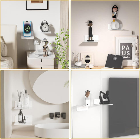 Wisfame 4.92 2 Pack Small Piano White Shelves for Wall, Metal Floating Shelves for Echo, Cameras, Small Speaker