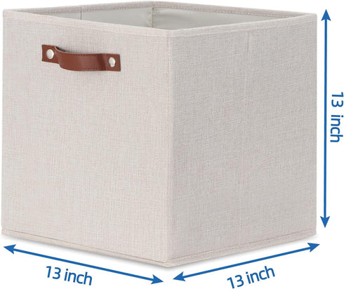 Temary Fabric Storage Cubes with Dual Leather Handles, 4 Pack Cube Baskets 13x13 for Home, Office, Nursery