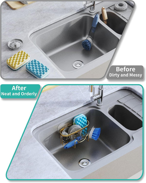 2 HapiRm Multifunctional Sponge Holder - Installation Methods Sink Caddy with Unique M-shaped, Stainless Steel Kitchen