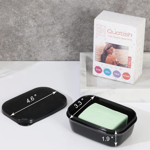 Quatish 2 Pack Travel Soap Container, Portable Soap Holder with Lid for Camping Gym Travel (Black)