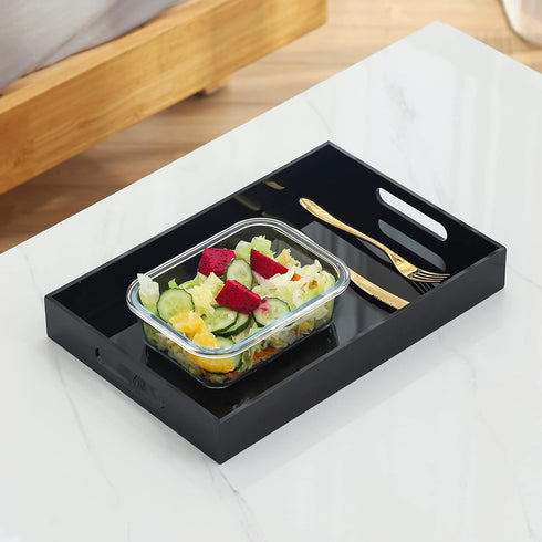 Black Oversize Acrylic Serving Tray with Handles 10x15 Inch - Decorative Trays for Countertop Organizer