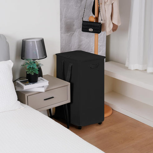 95L Vincona Slim Laundry Hamper with Lid and Wheels, Small Rolling Laundry Basket with Handle for Small Spaces, Tall