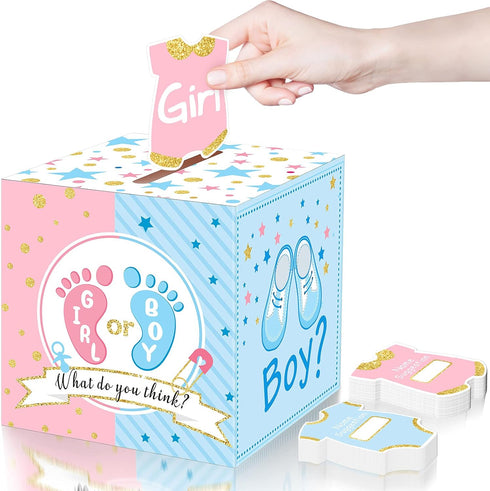 Saintrygo Baby Gender Reveal Voting Box with 50 Pieces Boy or Girl Ballot Cards for Baby Shower Decorations