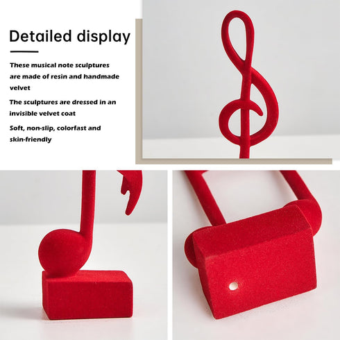 3 FUNTEREST Piece Music Note Sculptures for Shelf Decor Aesthetic Red Velvet Resin Music Note Statue Bookshelf Coffee