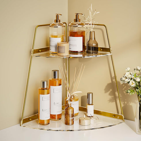 NiHome 2-Tier Acrylic Corner Organizer for Bathroom, Kitchen, Bedroom - Sturdy Makeup Organizer for Vanity Storage
