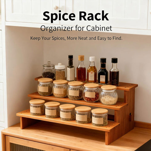 JinDoWin 3 (2, Cabinet Spice Organizer, Spice Organization for Cabinet, Tier Spice Rack Organizer for Cabinet