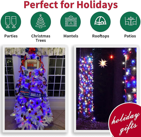 33ft 100 4th 16 LAMPHOME Red White Blue String Lights, LED of July Patriotic Fairy Lights Plug in, Lighting Modes