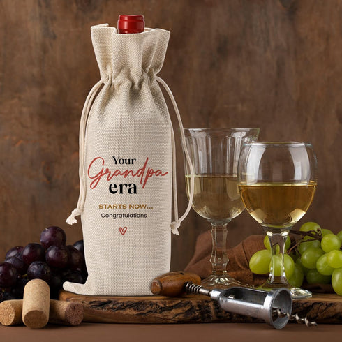 Funny Grandpa Baby Announcement Wine Bag, Pregnancy Gifts for Grandpa, Your Grandpa Era Starts Now Wine Bottle Bag