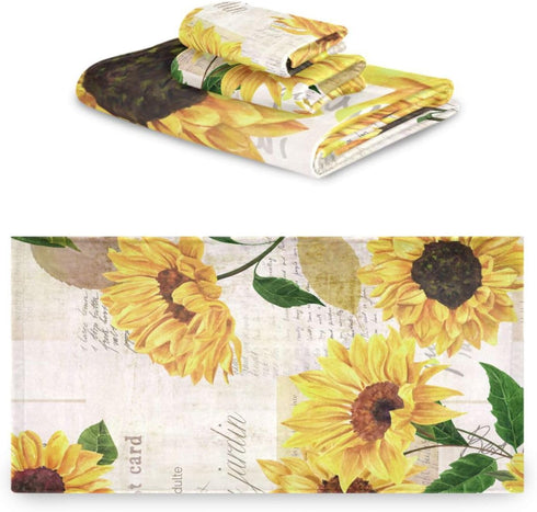 HATESAH Set,Soft Summer Set 3 Piece,1 Towel,1 Towel,1 Vintage Sunflower Bath Towels Highly Absorbent Yellow Floral