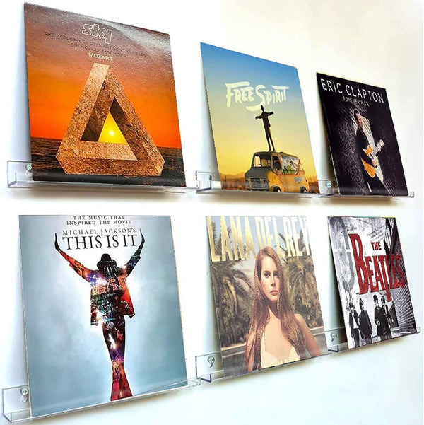 Record Holder Wall Mount, 6 Pack Clear Vinyl Record Shelf Storage, Acrylic Album Stand for Daily LP Listening
