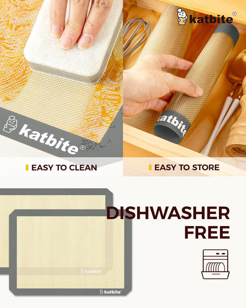 Silicone Baking Mat, Katbite Large Set of 3 - 2 Half Sheets (11 5/8" x 16 1/2") + 1 Quarter Baking Sheet, Nonstick