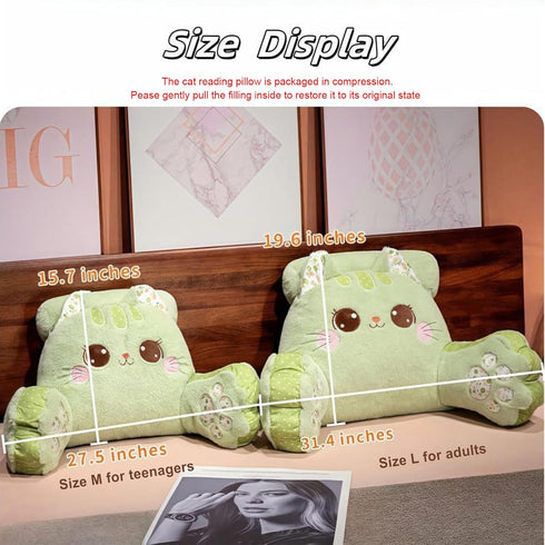 WQHSXXIA Cute Kitty Rest Reading Pillow for Adults, Kawaii Soft Lumbar Pillows Rest Cushion with Washable Cover