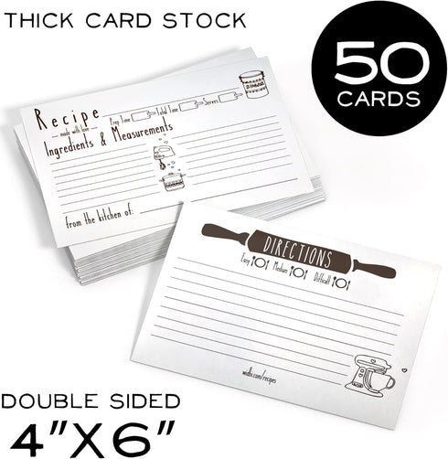 Premium Thick Recipe Cards 4x6 Double Sided - 50 pcs - Quality Thick Card Stock - 14pt by WIDBI