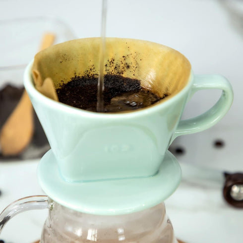 Pour Over Ceramic Coffee Dripper, 3 Holes Flat Bottom, Porcelain Slow Filter Cone for Home, Office, Travel, Camping Brew