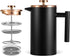 Miuly Black Coffee Press, Stainless Steel French Press Coffee Maker, 350ml/12oz with 2 Filter Mesh, Black