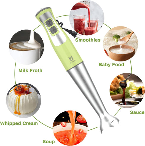 Immersion Hand Blender, UTALENT 5-in-1 Stick Blender with 500ml Food Grinder, BPA-Free, 600ml Container, Milk Frother -
