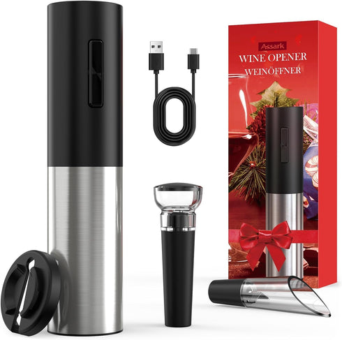 Electric Wine Opener, Rechargeable Wine Bottle Opener, Automatic Electric Corkscrew with Foil Cutter, Aerator Vacuum,