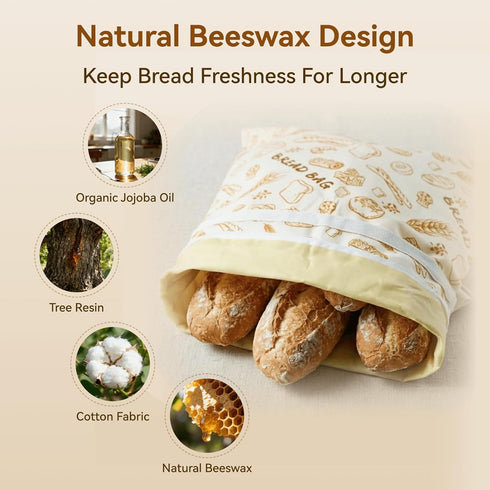 AOILONLI 2 Packs Fresh(1317 Inches) Bread Bag for Homemade Bread - XL Reusable Organic Beeswax Natural Cotton Sourdough