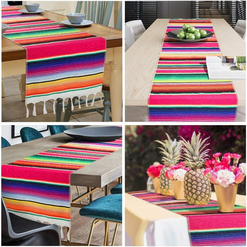 Mexican Table Runner, 14 x 84 Inch Serape for Party Wedding Decorations, Fringe Cotton