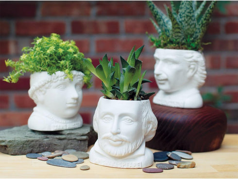 William Shakespeare Bust Succulent Planter, Ceramic Plant Holder Pot for Small Cactus, Flowers, Herbs