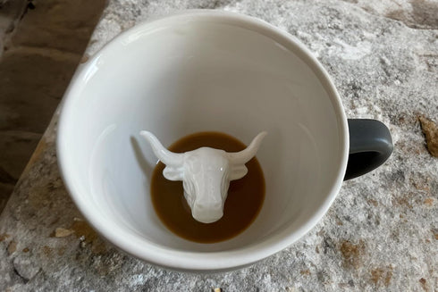 Creature Cups BULL Ceramic Cup, 11 Ounce Matte Olive Brown Exterior, Hidden 3D Animal Inside Mug