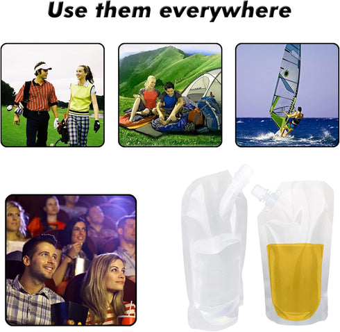 Liquor Plastic Flasks, Concealable and Reusable Drinking Bags with Funnel (8OZ-6PCS)