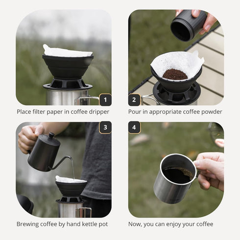 Portable Pour Over Coffee Maker Set, Collapsible Silicone Dripper, Perfect for Travel, Camping, Outdoors