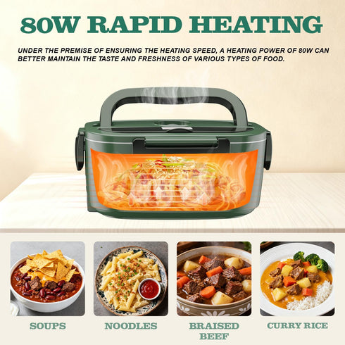 80W 1.5L 304 12V/24V/110V Buddew Electric Heated Lunch Box, Fast Heating, Food-Grade Stainless Steel, Portable Food