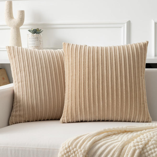Kevin Textile Throw Pillow Covers, Soft Corduroy Decorative Set of 2, Boho Striped for Home Decor