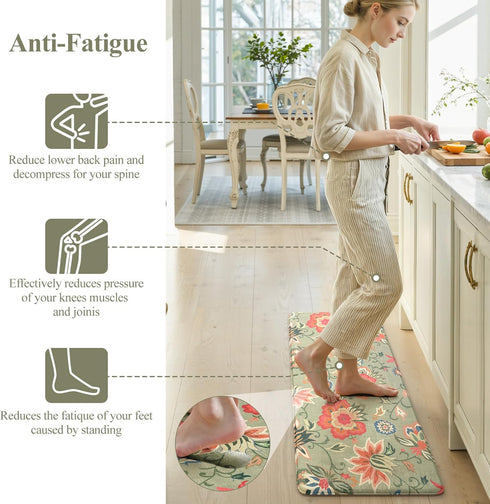 2 Sink,Laundry,Office(17''x29''+17''x47'') LEEVAN Anti Fatigue Mats for Kitchen Floor Piece,Cushioned Memory Foam Green