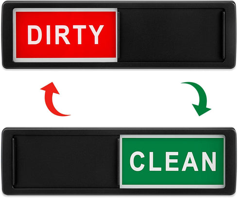 Dishwasher Magnet Clean Dirty Sign, Non-Scratching Strong Magnet or Adhesive Options Indicator for Dishes (Black)