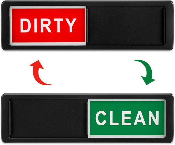 Dishwasher Magnet Clean Dirty Sign, Non-Scratching Strong Magnet or Adhesive Options Indicator for Dishes (Black)
