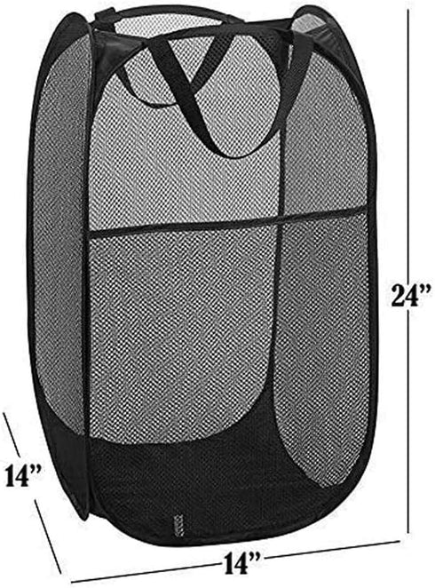 2 Packs Mesh Pop Up Laundry Hamper, Black, Portable Handles, Collapsible for Storage, Foldable for Travel