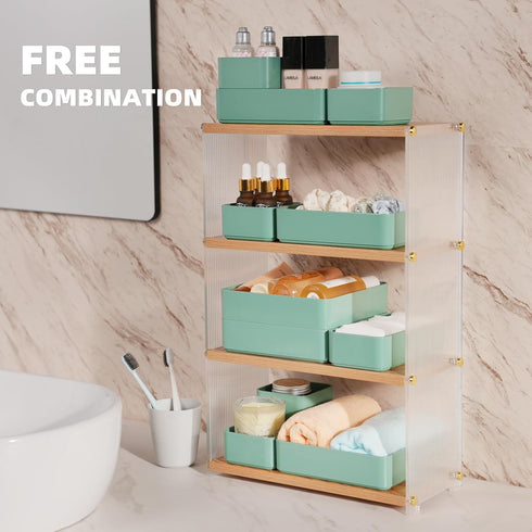 CHANCETSUI 11-Piece Stackable Drawer Organizer Set, Multi-size Storage Bins for Makeup, Stationery, Utensils in
