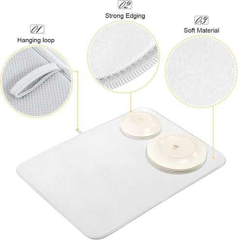 Dish Drying Mat for Kitchen Counter, Absorbent Microfiber Drying Pad 18 x 24 Inch for Countertops