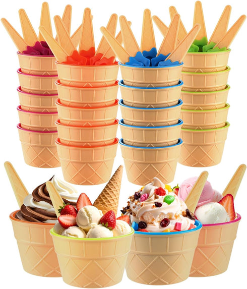 Tellshun 24 Pack Ice Cream Bowls and Spoons Set, Frozen Yogurt Cups