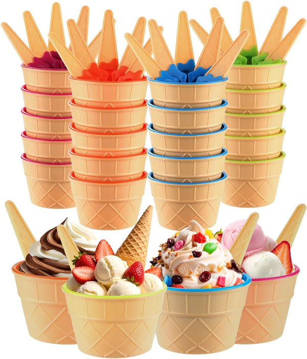 Tellshun 24 Pack Ice Cream Bowls and Spoons Set, Frozen Yogurt Cups