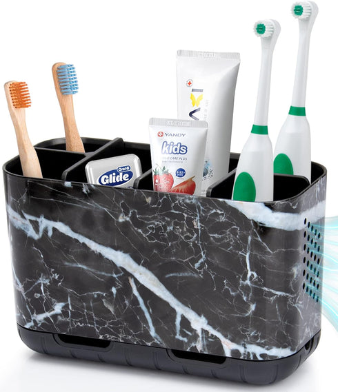 Boperzi Black Toothbrush Holder, Detachable Anti-slip Marble Organizer for Bathroom Countertop with Drainage Holes
