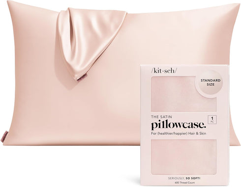 Kitsch Satin Pillowcase with Zipper for Hair & Skin, Queen Size, Blush, Machine Washable, Cooling, Wrinkle-Free