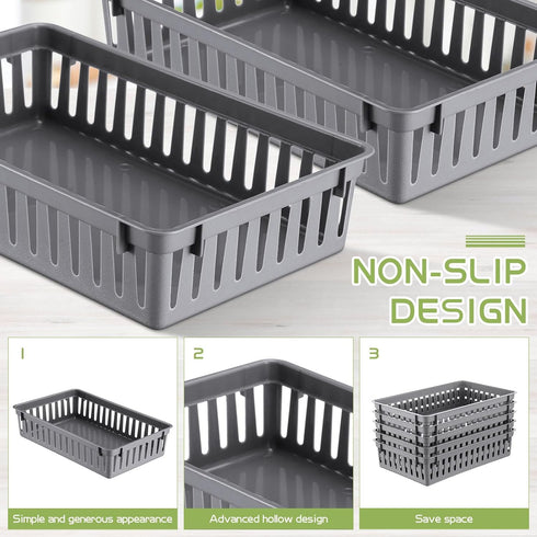 Wenqik Set of 12 Plastic Baskets for Organizing, 10.24 x 6.5 x 2.36 Inch Rectangular Trays for Desk Organization (Grey)