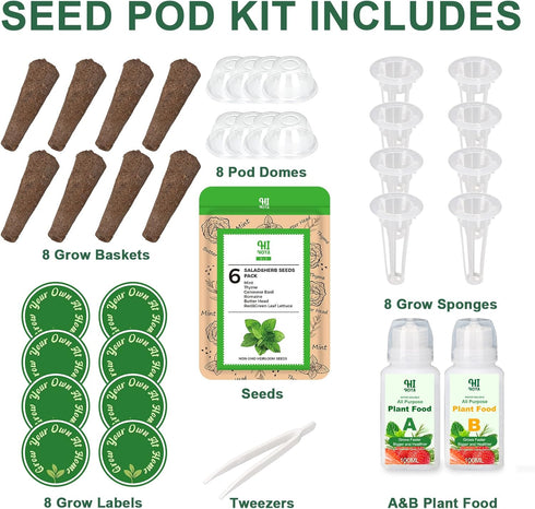 8 Gourmet Herb & Salad Seed Pod Kit, Pod (Include Seed Basil/Mint/Thyme/Romaine/Butter Head/Red&Green Leaf) Lettuce