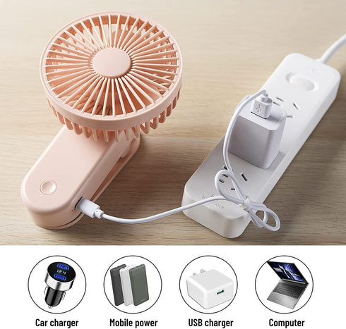 Portable Mini Clip on Fan, 4000mAh Rechargeable USB Battery Operated Stroller Fan with Magnetic - Pink by KONPWAY