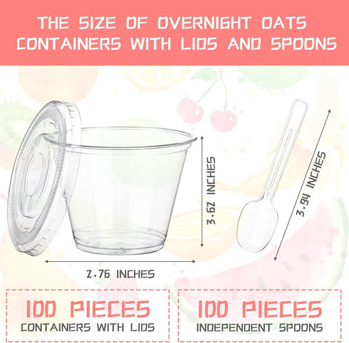 200 9 oz Sets, 100 Pack 100 Didaey Pcs Clear Plastic Parfait Cups with Flat Lids and Spoons Disposable Yogurt Parfait