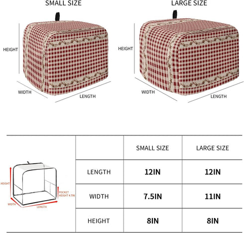 Toaster Dust Cover with Pockets, Country Star Berry Red Buffalo Plaid, 4 Slice Soft Washable Cover
